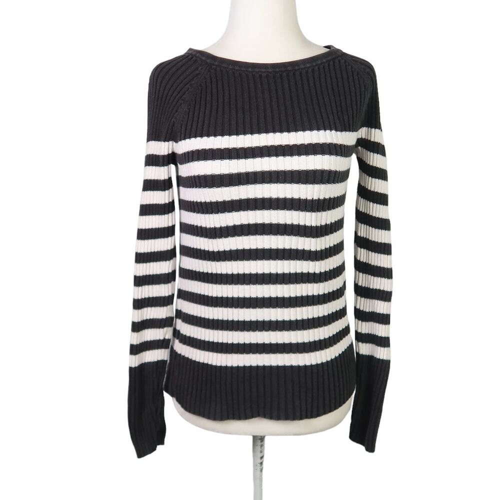 Vintage 90s Ann Taylor LOFT black and white striped ribbed knit sweater M